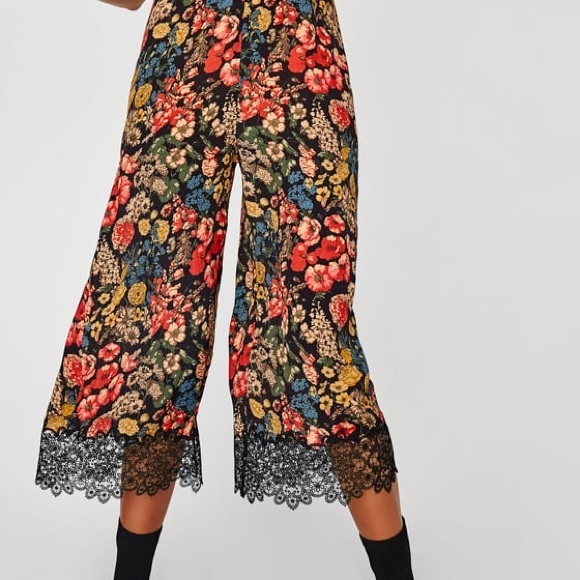 NWT Zara Floral Lace Cropped Flowing Jumpsuit - Picture 5 of 8